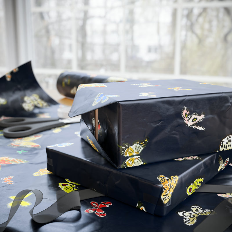 Butterfly Season Navy Gift Wrap
