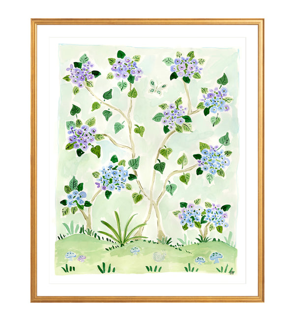 The "Smell the Hydrangeas No. 1" Chinoiserie Fine Art Print