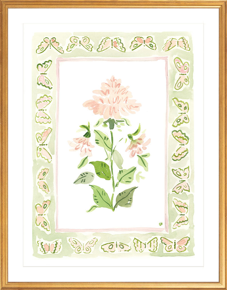 The "Pink Peony Charms" Watercolor Fine Art Print, Flower Charm Series