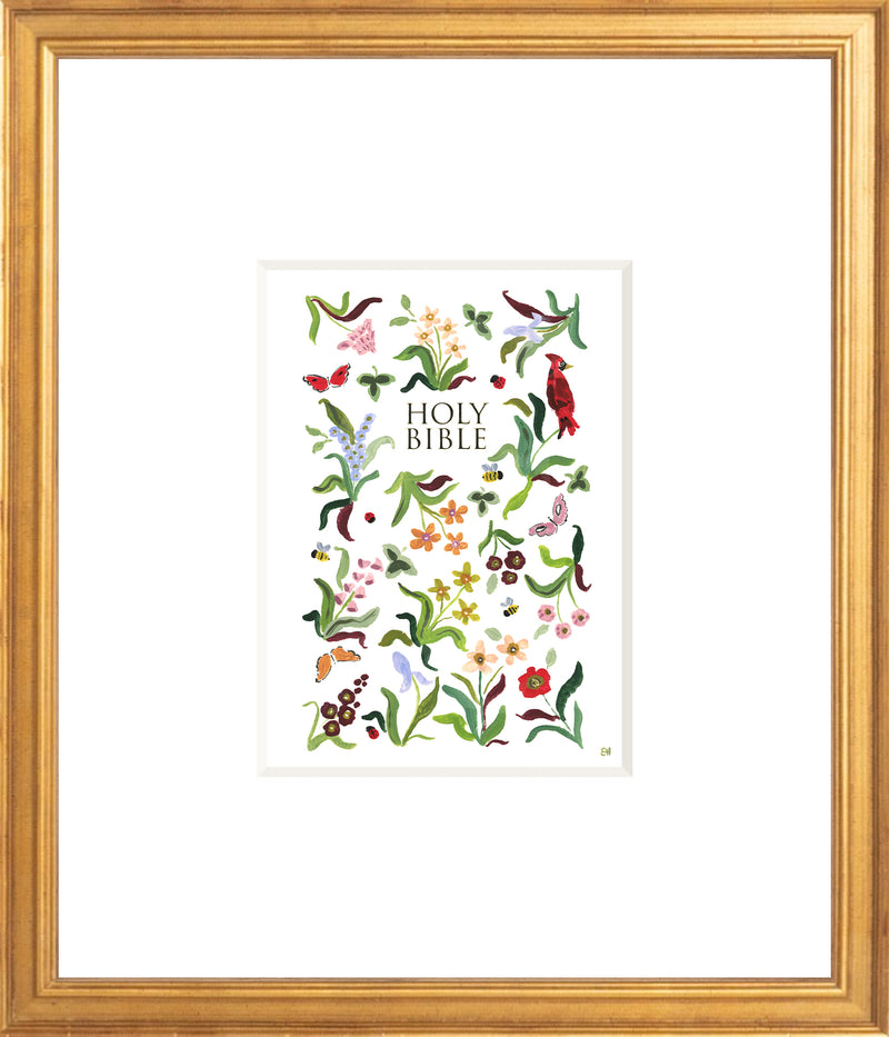 "Cardinal in the Flowers Bible" Fine Art Print