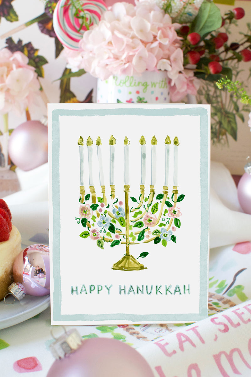 Floral Menorah Hanukkah Card
