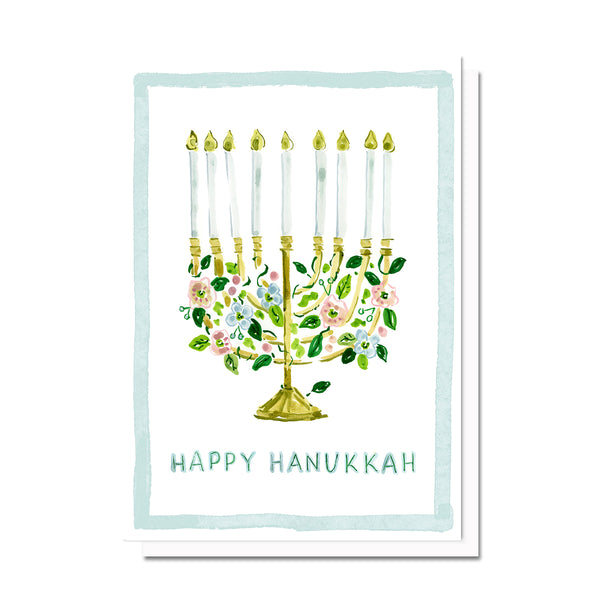 Floral Menorah Hanukkah Card