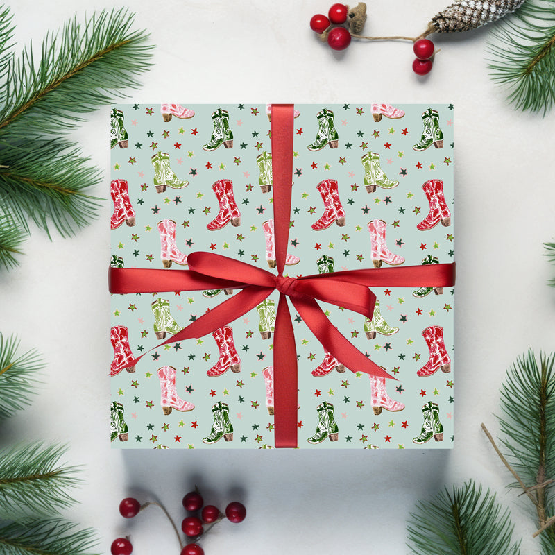 Holiday Western Boots Gift Wrap