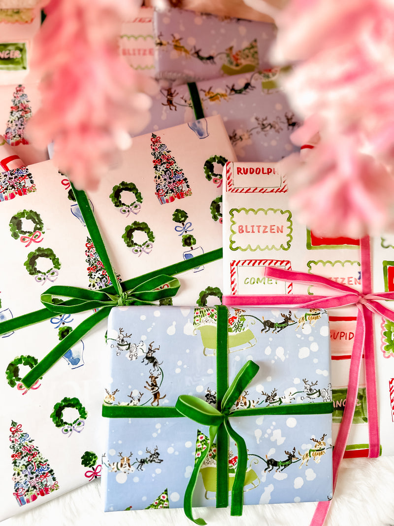 Holiday Santa Paws Stripes Gift Wrap