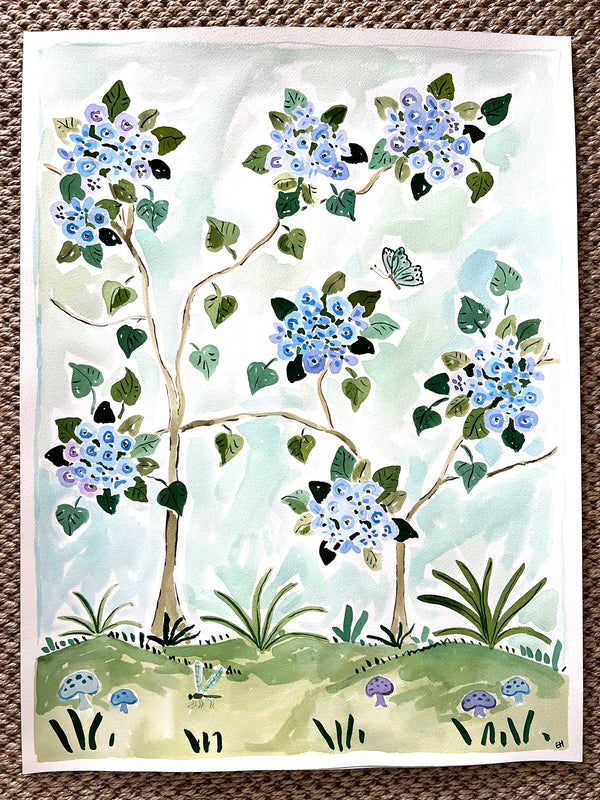 Smell the Hydrangeas No. 2, Original 18x24 Watercolor