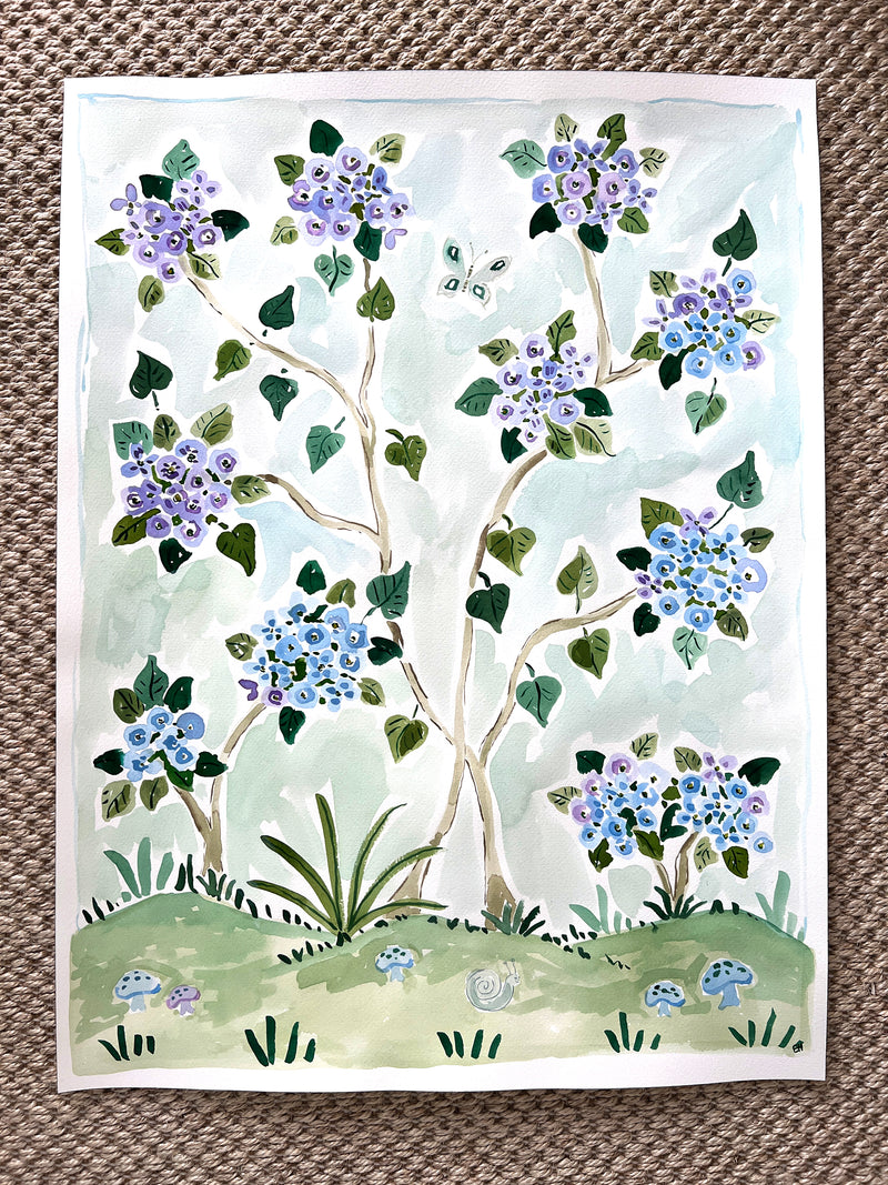 Smell the Hydrangeas No. 1, Original 18x24 Watercolor