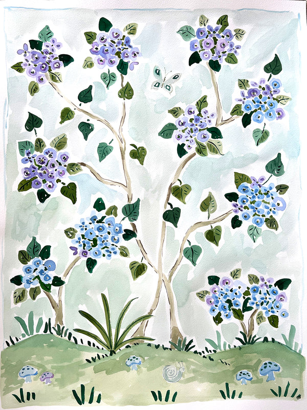 Smell the Hydrangeas No. 1, Original 18x24 Watercolor