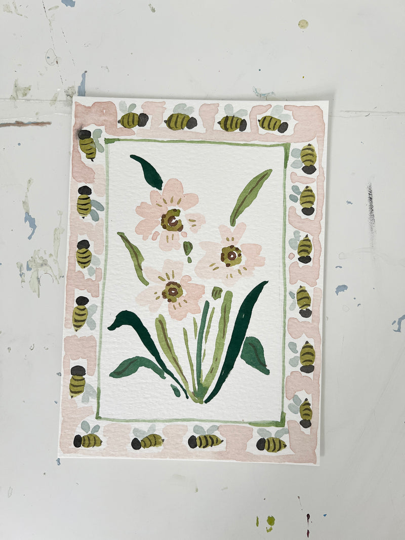 Flower Charm Bumble Bees, Original 5x7