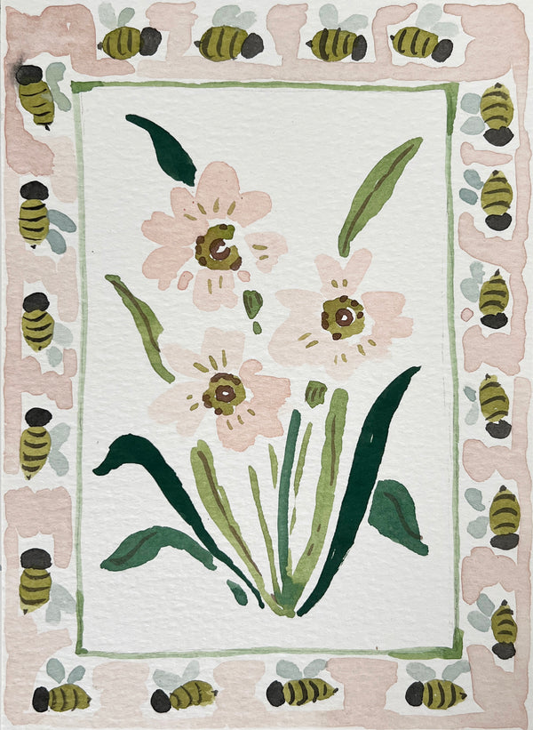 Flower Charm Bumble Bees, Original 5x7