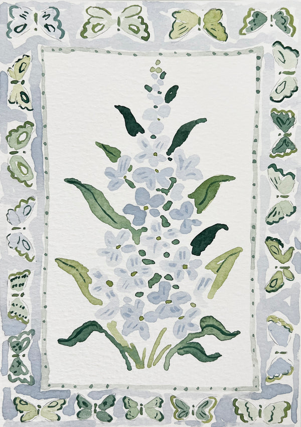 Flower Charm Butterfly Blues, Original 5x7