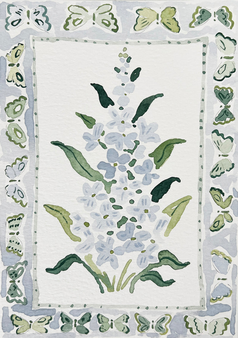 Flower Charm Butterfly Blues, Original 5x7