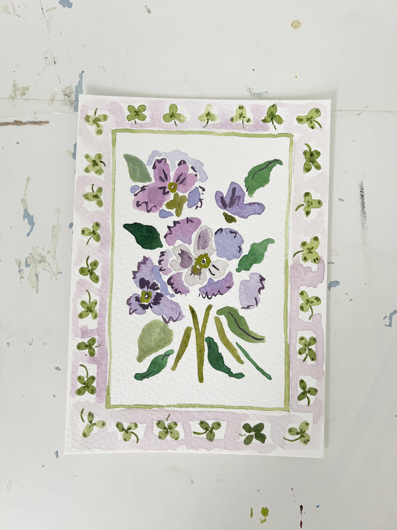 Flower Charm Pansy Clovers, Original 5x7