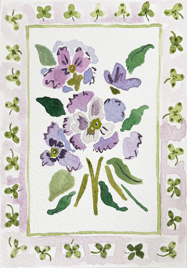 Flower Charm Pansy Clovers, Original 5x7