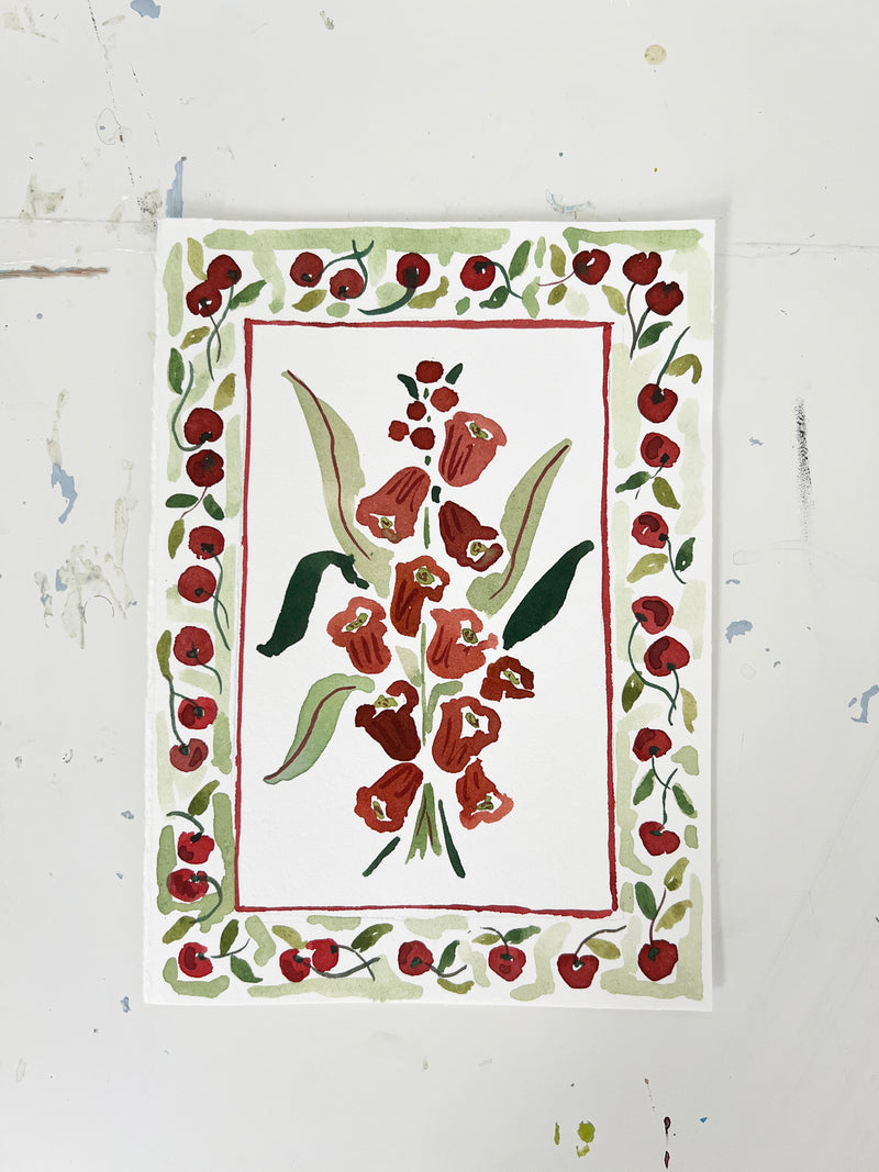 Flower Charm Cherries, Original 5x7