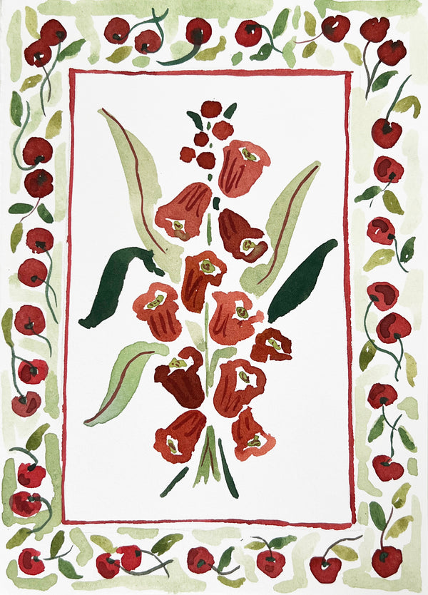 Flower Charm Cherries, Original 5x7