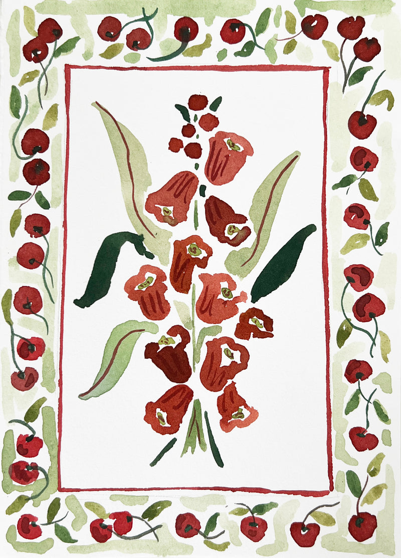 Flower Charm Cherries, Original 5x7