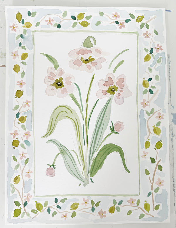 Flower Charm Chinoiserie, Original 9x12