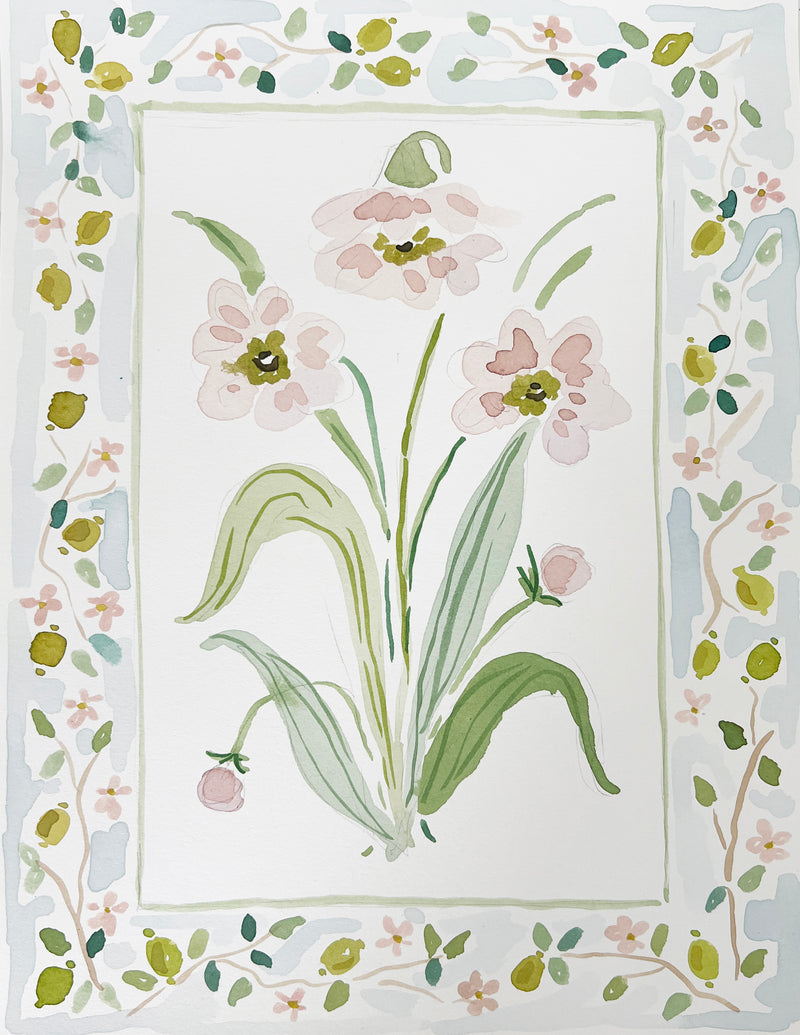 Flower Charm Chinoiserie, Original 9x12