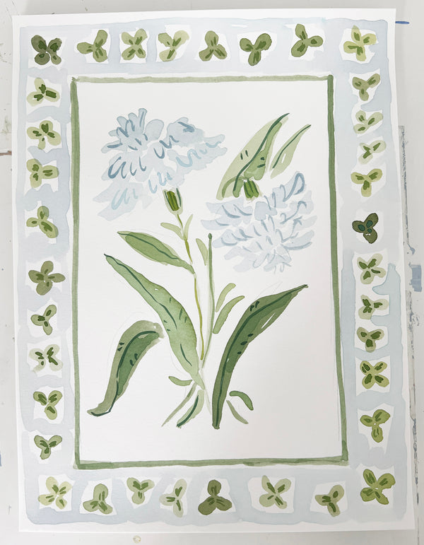 Flower Charm Clovers, Original 9x12