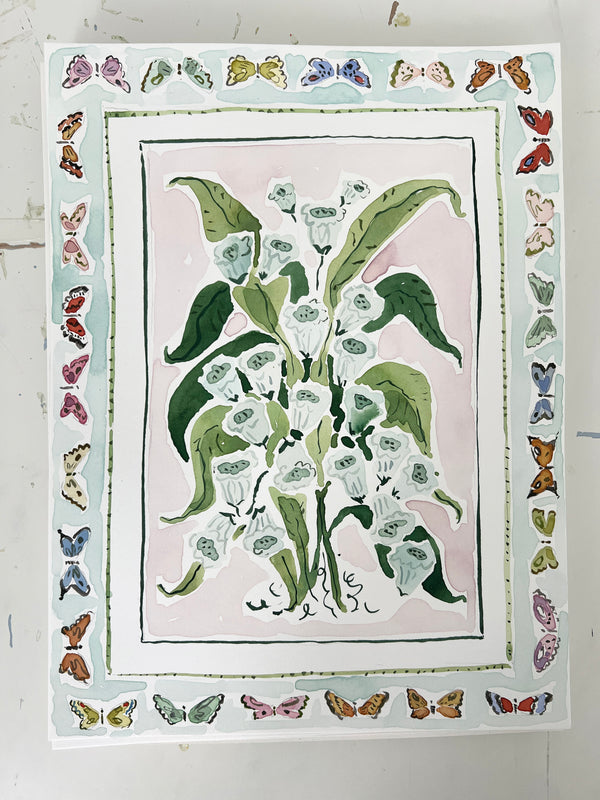 Flower Charm Rainbow Butterflies, Original 9x12