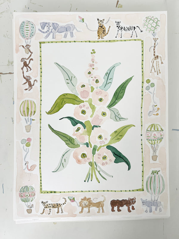 Flower Charm Menagerie, Original 9x12