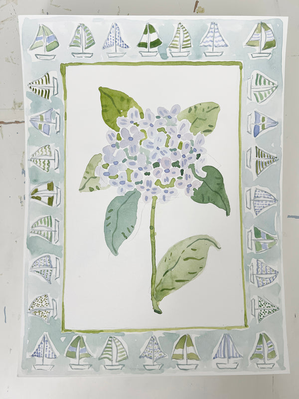 Flower Charm Sailboats, Original 9x12