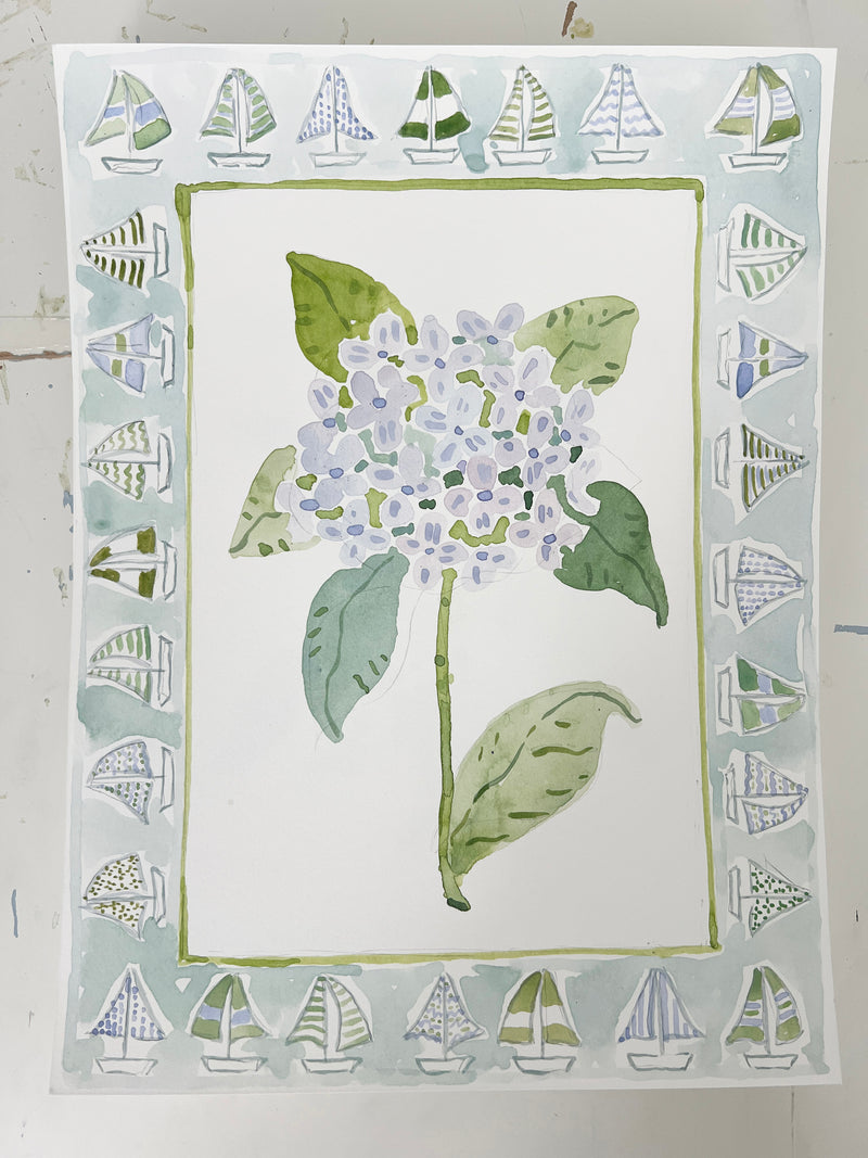 Flower Charm Sailboats, Original 9x12