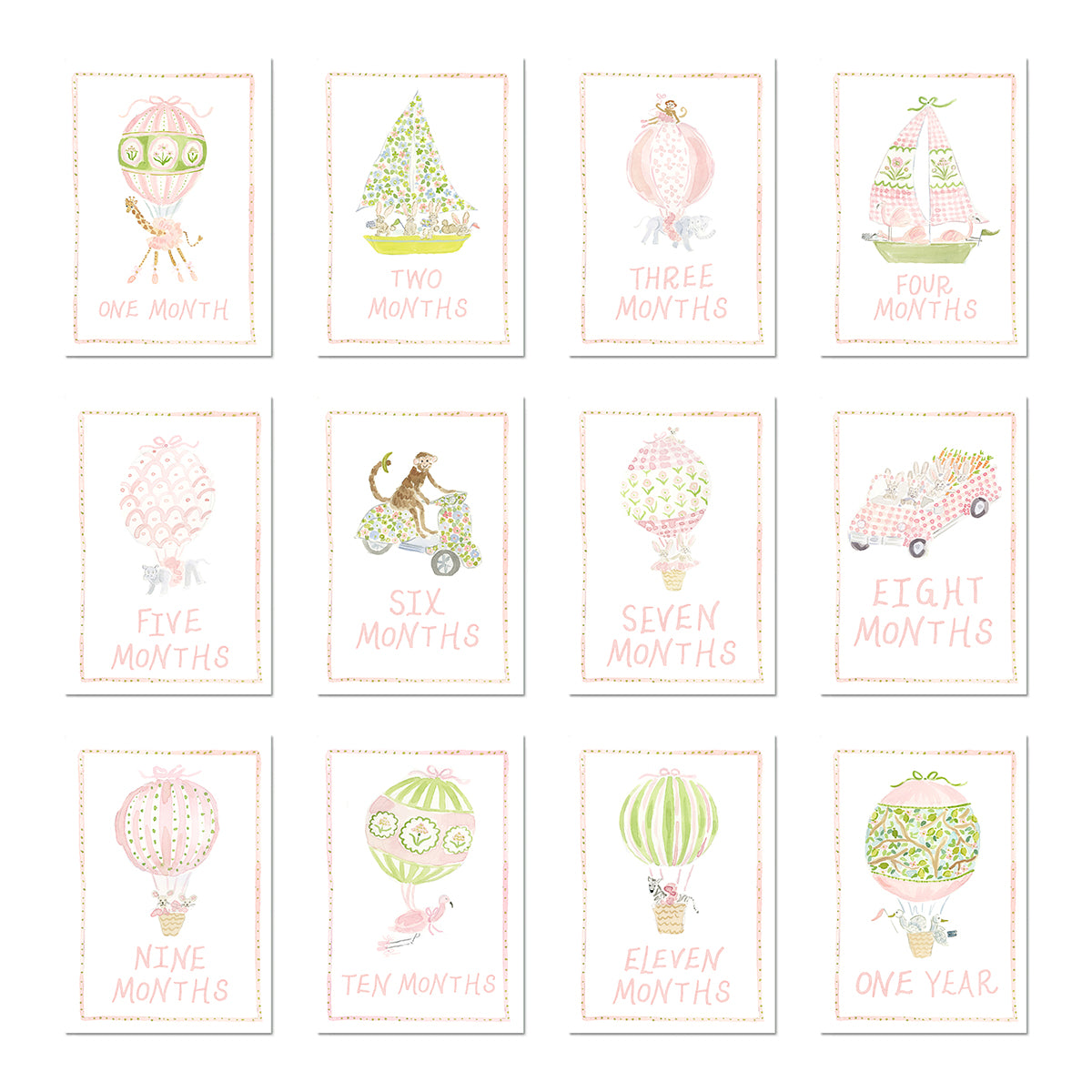 Baby Milestone Cards: Menagerie Pink Set – Evelyn Henson