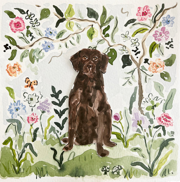 Work like a Dog, Original 8x8 Watercolor