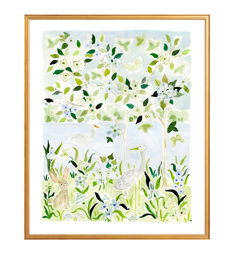The "Swan Lakes No. 1" Chinoiserie Fine Art Print