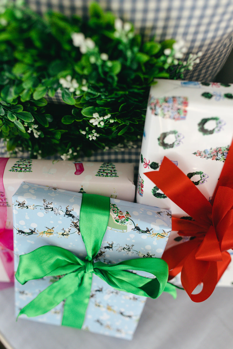 Holiday Santa Paws Stripes Gift Wrap