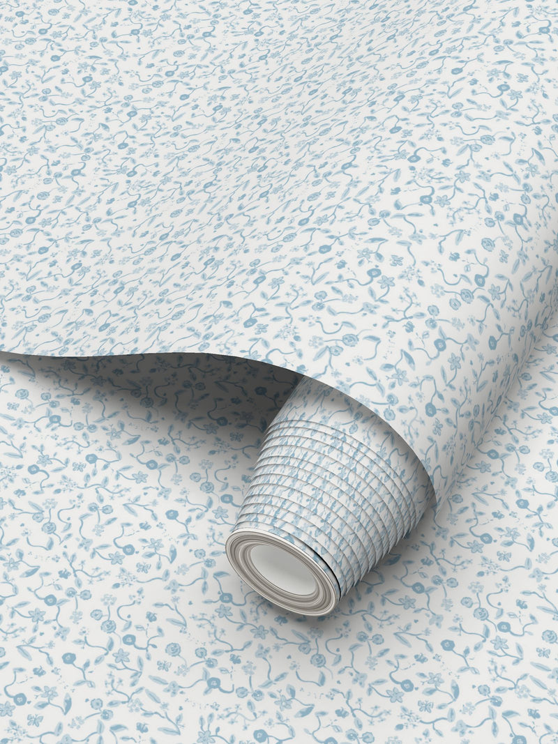 Bisou Blooms Wallpaper- Blue