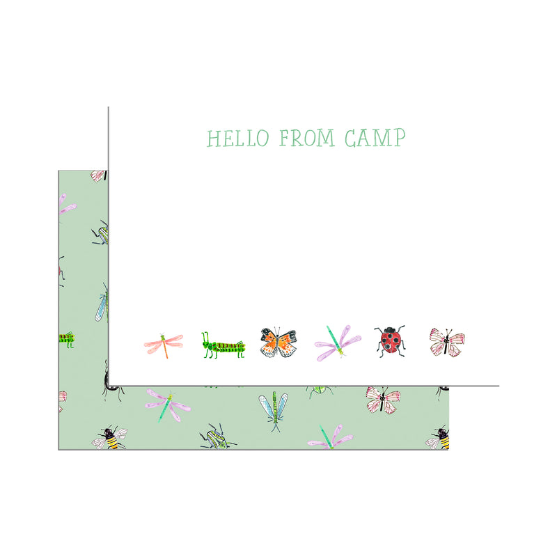 Kids Camper Notecard Set, Green Bugs Print
