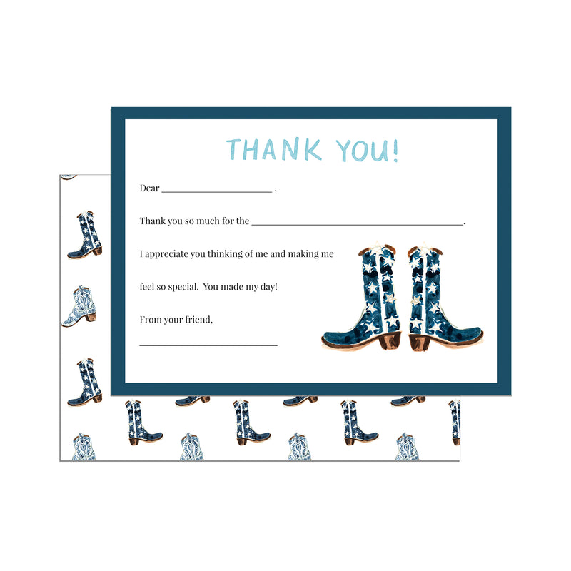 Kids Thank You Notecard Set, Boots Print
