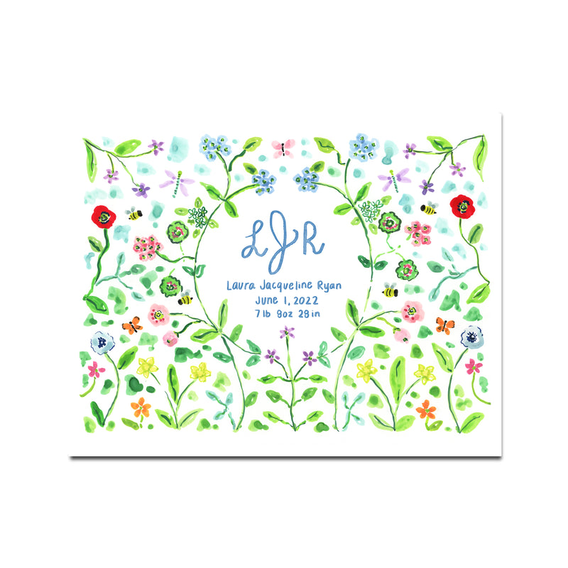 Personalized Baby Name Print: Flower Garden