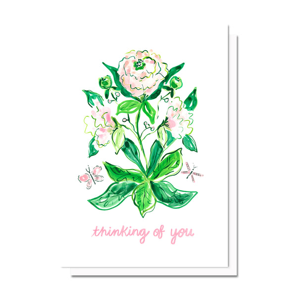 Pink "Thinking of You" Flowers, Printable Card Download