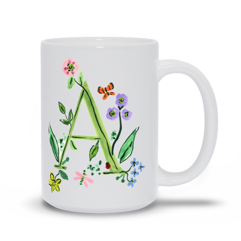 Botanical Monogram Coffee Mug with Name